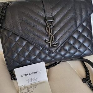 Saint Laurent Monogram Matelasse Quilted Grain De Poudre Leather Medium Bag